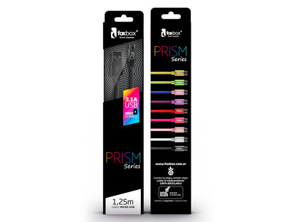 Cable USB Foxbox PRISM Series | 3.1A Carga Rápida, Nylon Reforzado y Colores Vibrantes (2m)