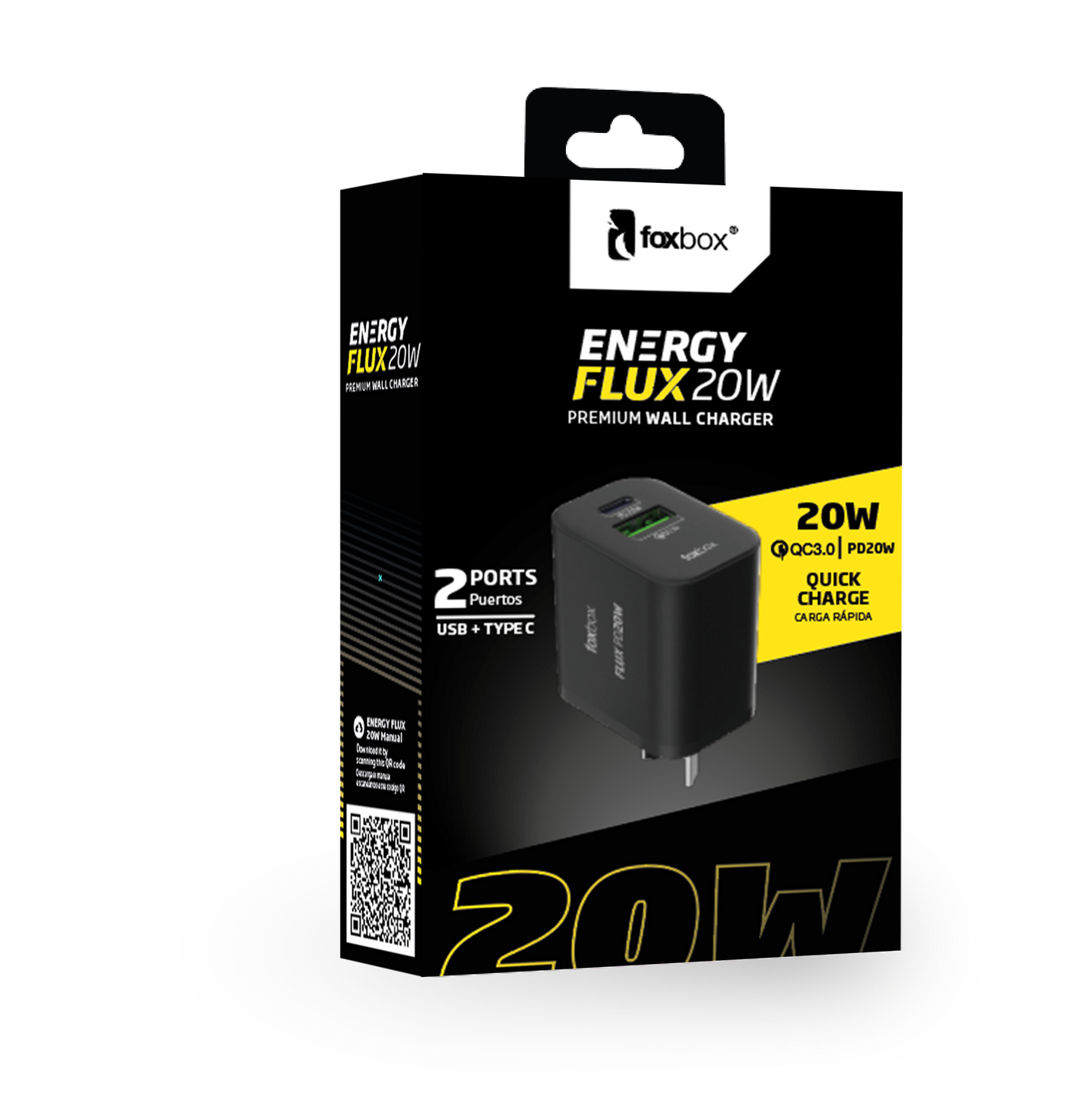 Cargador Foxbox ENERGY FLUX 20W | Carga Rápida y Máxima Seguridad (Con Cable)